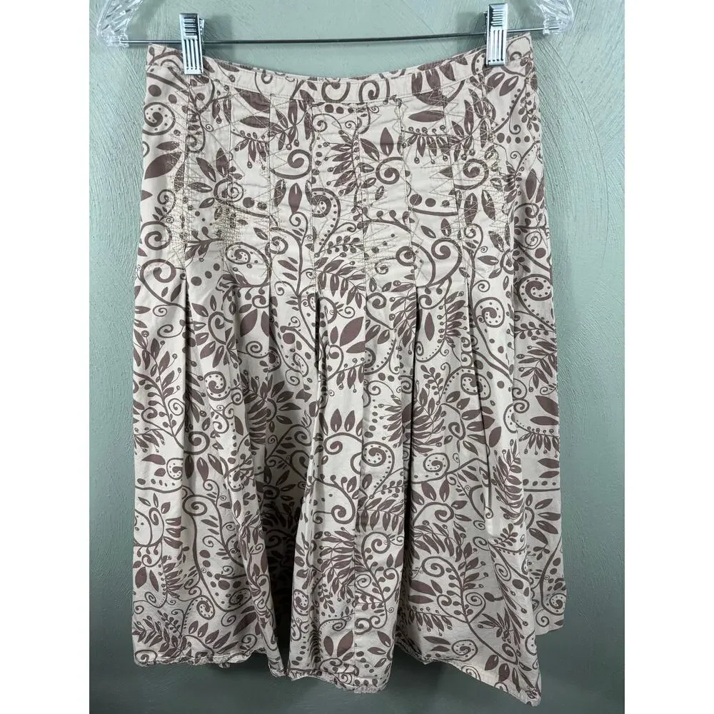 J. Jill Long Maxi Skirt Women's Size 4 Sand and Brown Floral Side Zip Pleated‎